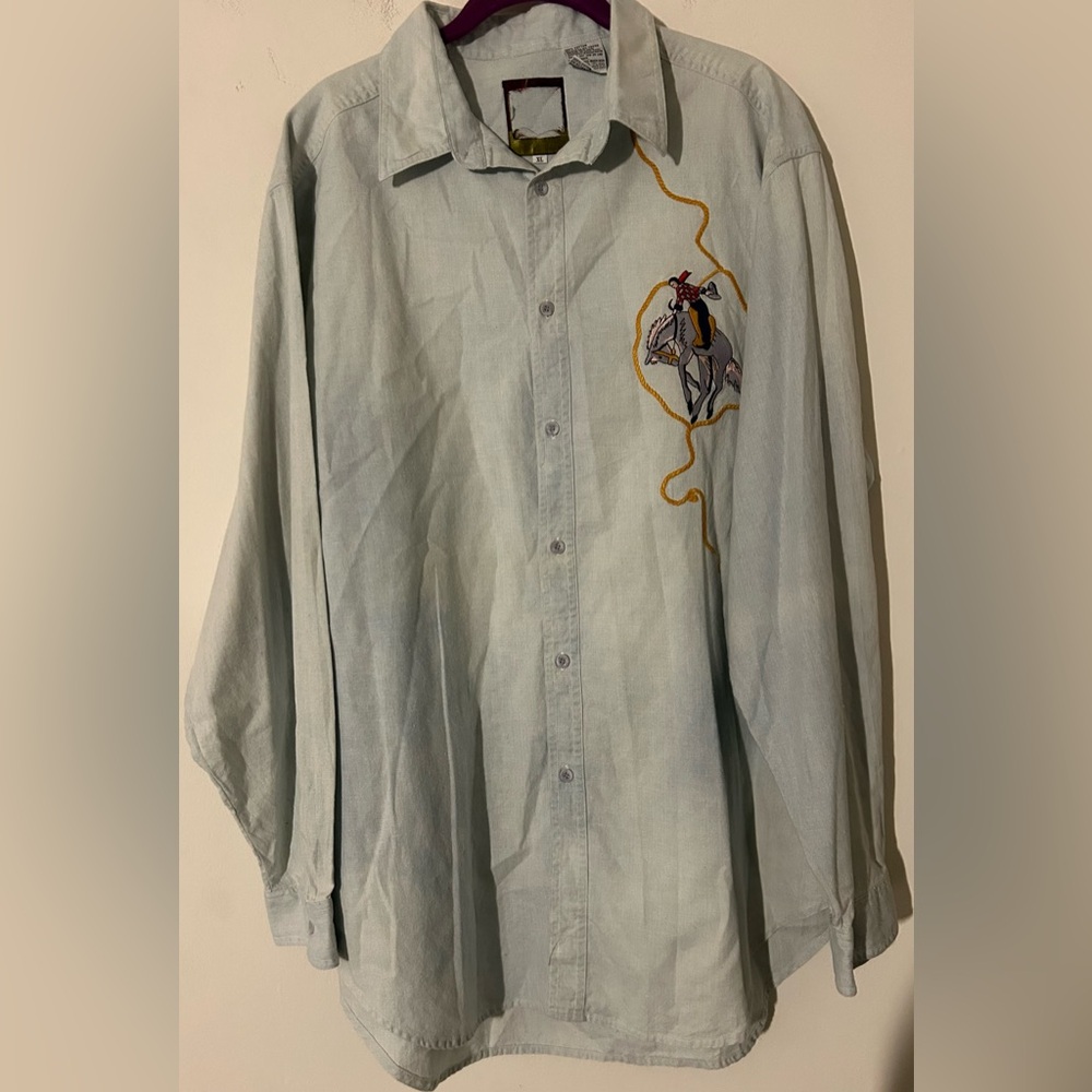 Blue Embroidered Western Cowboy Rodeo Dress Shirt